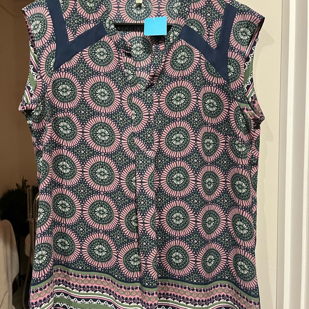 Daniel Rainn Pink and Green Geometric Blouse